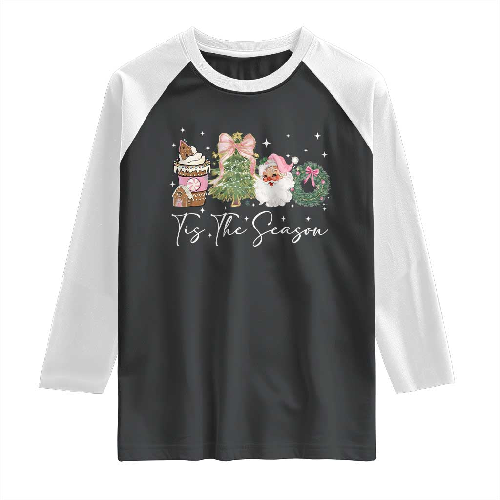 Christmas Tis The Season Raglan Shirt Cute Winter Old Xmas Vintage Pink Santa Claus - Wonder Print Shop