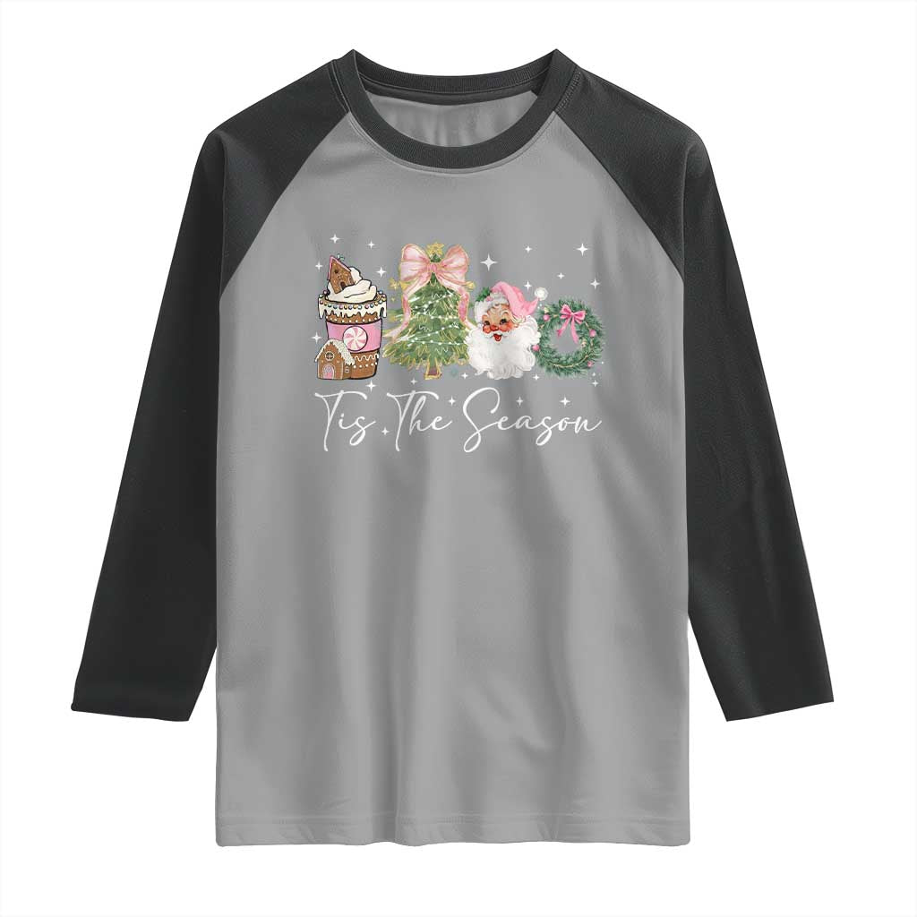 Christmas Tis The Season Raglan Shirt Cute Winter Old Xmas Vintage Pink Santa Claus - Wonder Print Shop