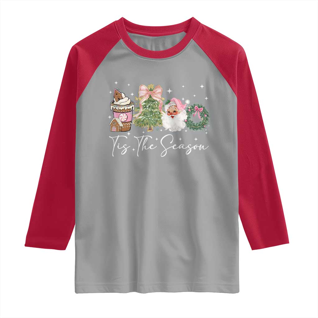 Christmas Tis The Season Raglan Shirt Cute Winter Old Xmas Vintage Pink Santa Claus - Wonder Print Shop