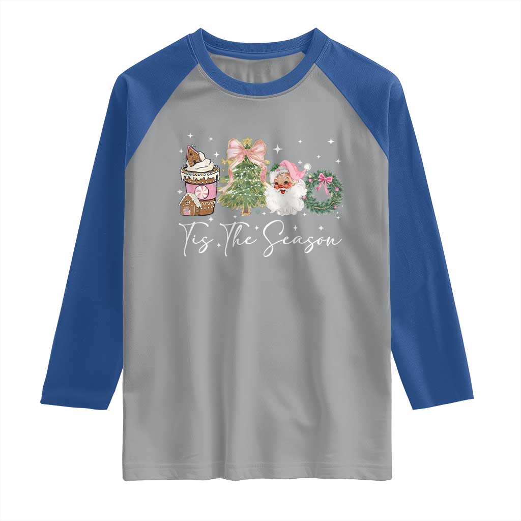 Christmas Tis The Season Raglan Shirt Cute Winter Old Xmas Vintage Pink Santa Claus - Wonder Print Shop
