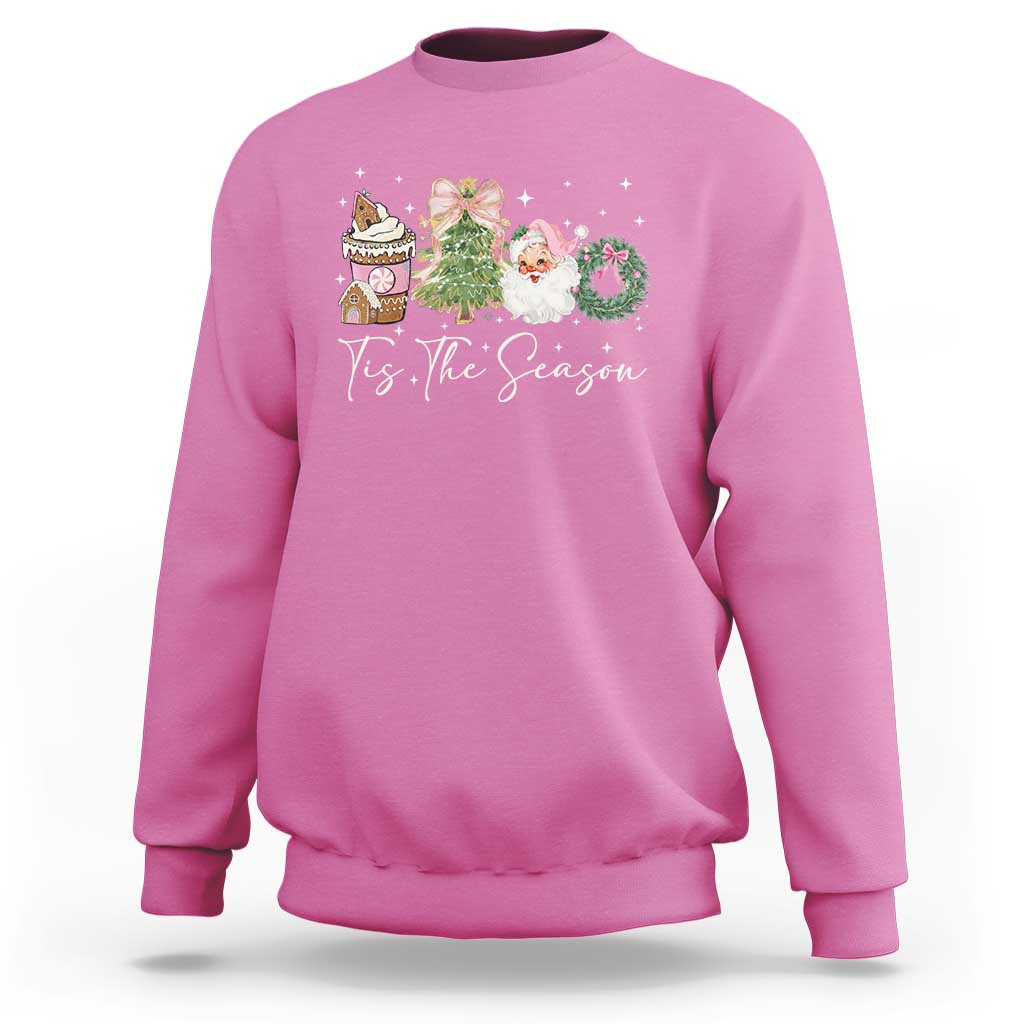 Christmas Tis The Season Sweatshirt Cute Winter Old Xmas Vintage Pink Santa Claus - Wonder Print Shop