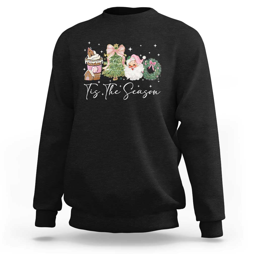 Christmas Tis The Season Sweatshirt Cute Winter Old Xmas Vintage Pink Santa Claus - Wonder Print Shop