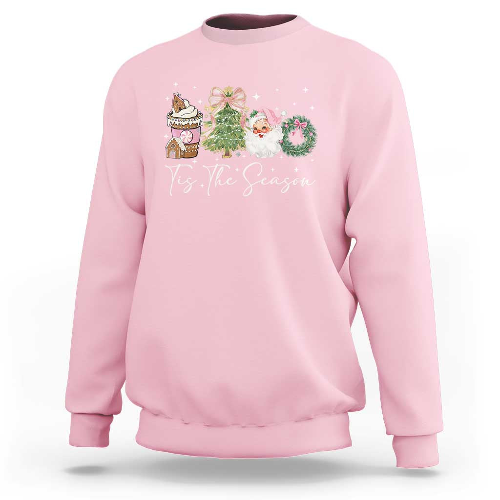 Christmas Tis The Season Sweatshirt Cute Winter Old Xmas Vintage Pink Santa Claus - Wonder Print Shop