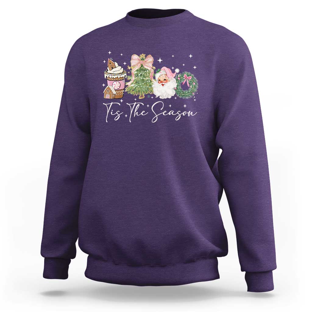 Christmas Tis The Season Sweatshirt Cute Winter Old Xmas Vintage Pink Santa Claus - Wonder Print Shop