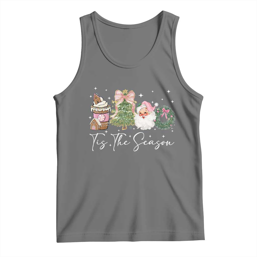 Christmas Tis The Season Tank Top Cute Winter Old Xmas Vintage Pink Santa Claus - Wonder Print Shop
