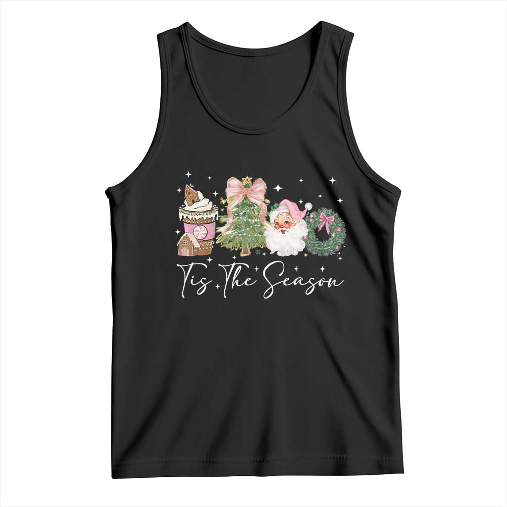 Christmas Tis The Season Tank Top Cute Winter Old Xmas Vintage Pink Santa Claus - Wonder Print Shop