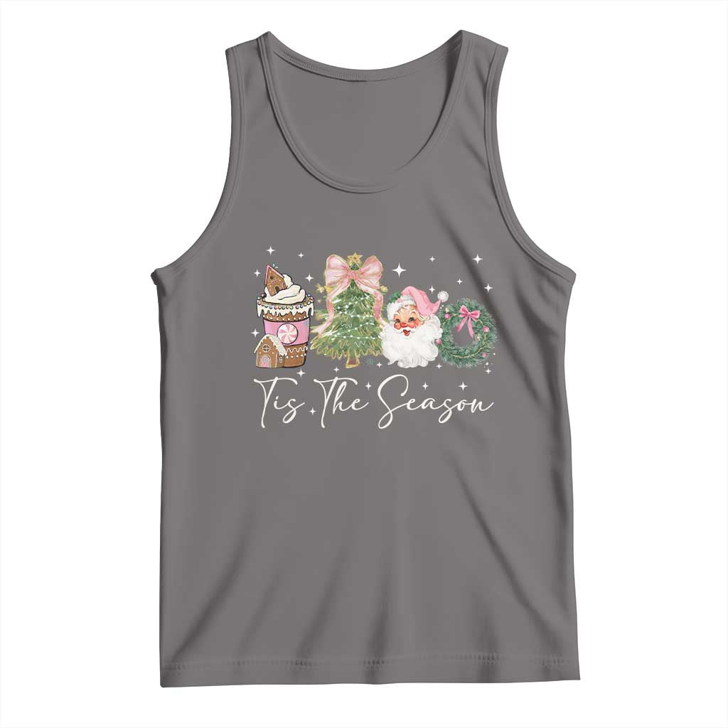 Christmas Tis The Season Tank Top Cute Winter Old Xmas Vintage Pink Santa Claus - Wonder Print Shop