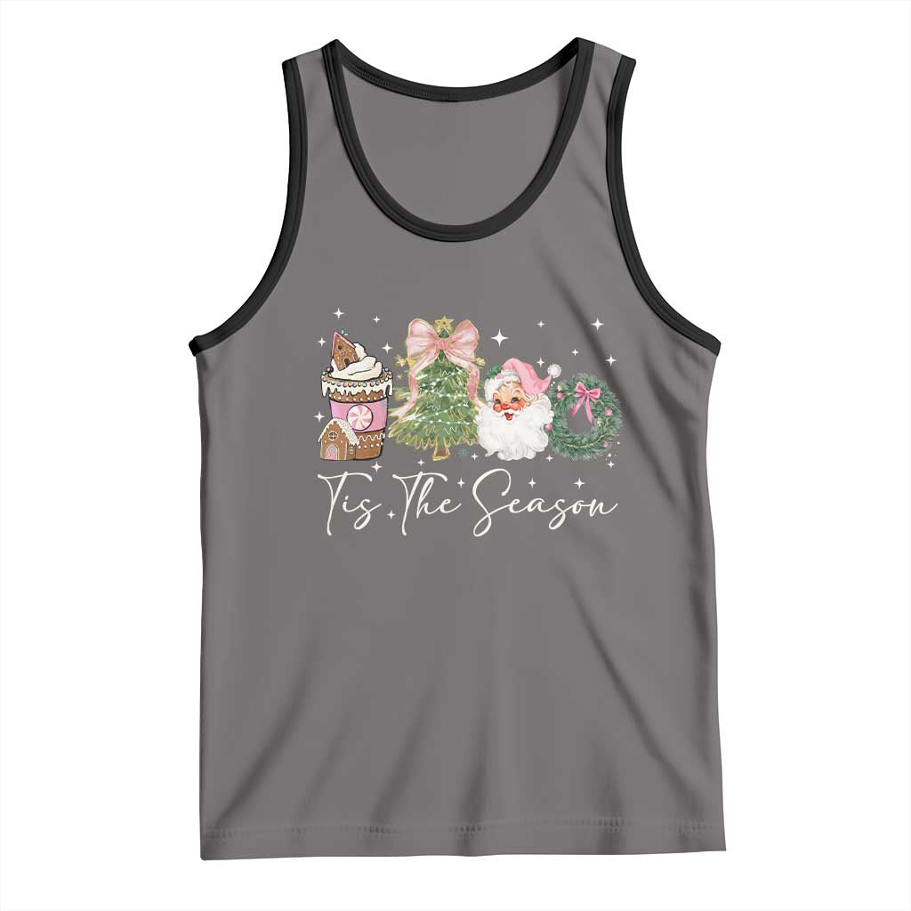 Christmas Tis The Season Tank Top Cute Winter Old Xmas Vintage Pink Santa Claus - Wonder Print Shop