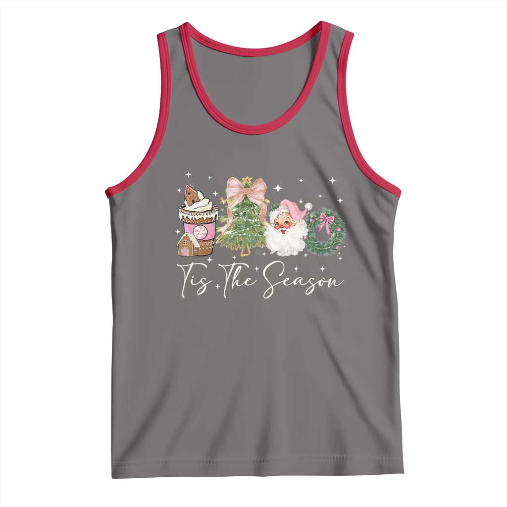 Christmas Tis The Season Tank Top Cute Winter Old Xmas Vintage Pink Santa Claus - Wonder Print Shop