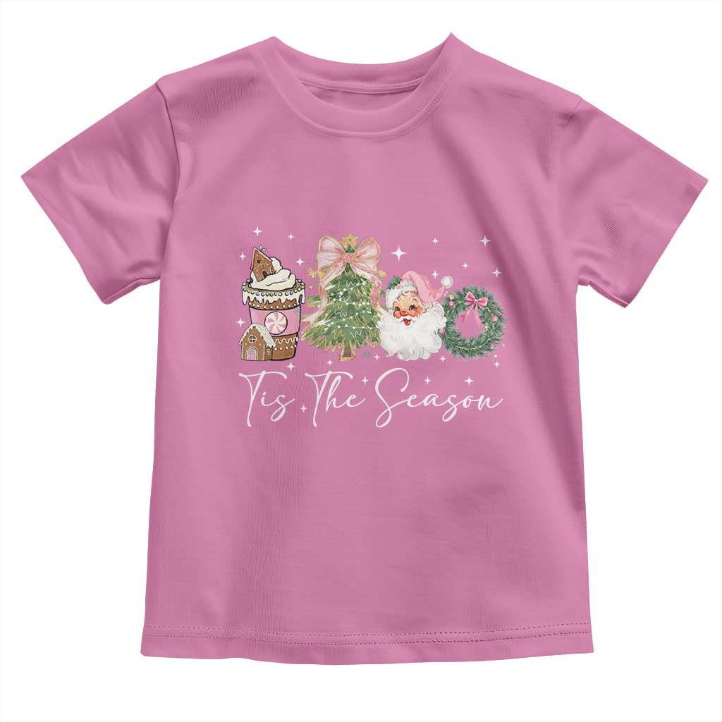 Christmas Tis The Season Toddler T Shirt Cute Winter Old Xmas Vintage Pink Santa Claus - Wonder Print Shop