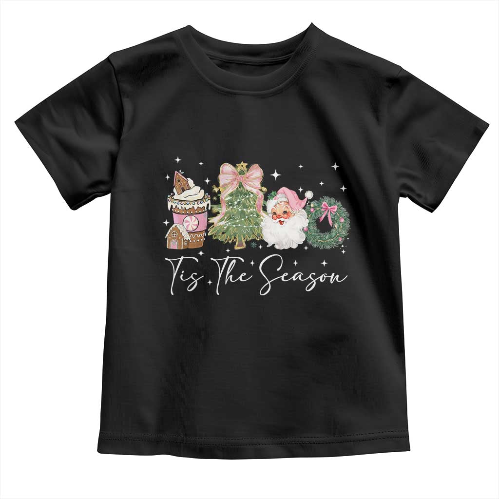 Christmas Tis The Season Toddler T Shirt Cute Winter Old Xmas Vintage Pink Santa Claus - Wonder Print Shop