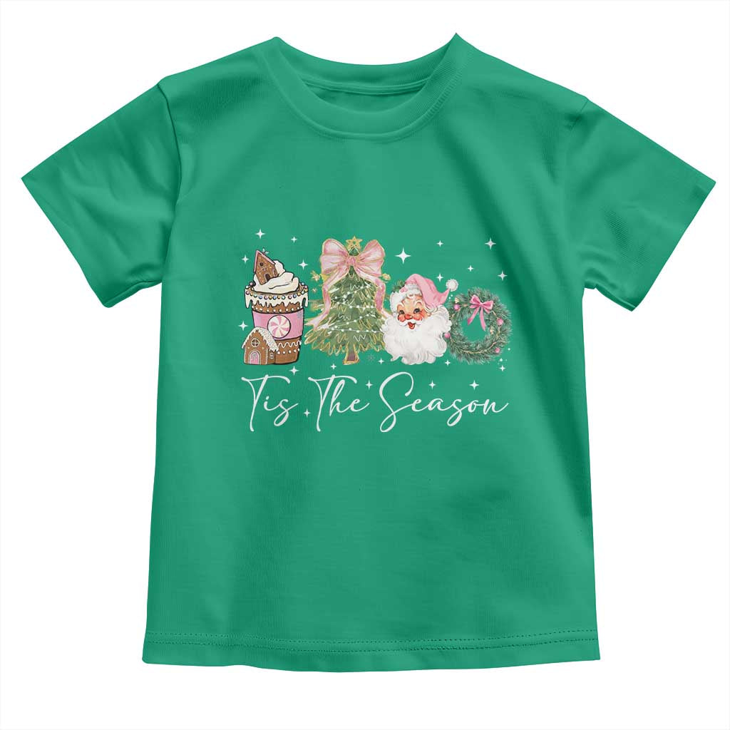 Christmas Tis The Season Toddler T Shirt Cute Winter Old Xmas Vintage Pink Santa Claus - Wonder Print Shop