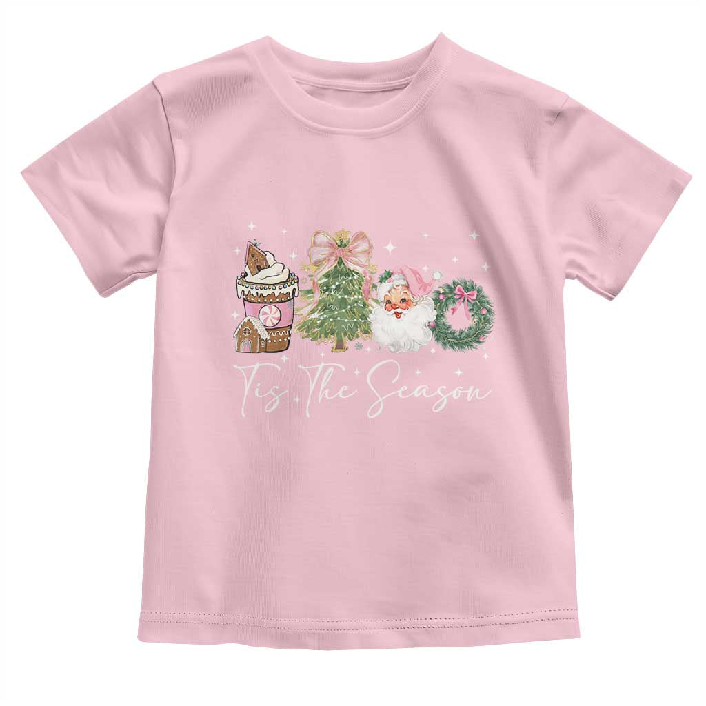 Christmas Tis The Season Toddler T Shirt Cute Winter Old Xmas Vintage Pink Santa Claus - Wonder Print Shop