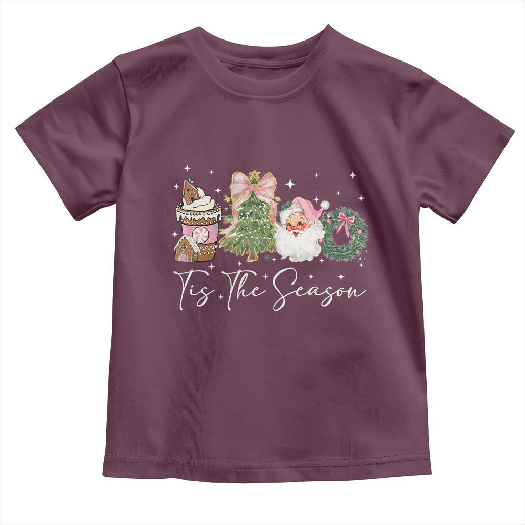 Christmas Tis The Season Toddler T Shirt Cute Winter Old Xmas Vintage Pink Santa Claus - Wonder Print Shop