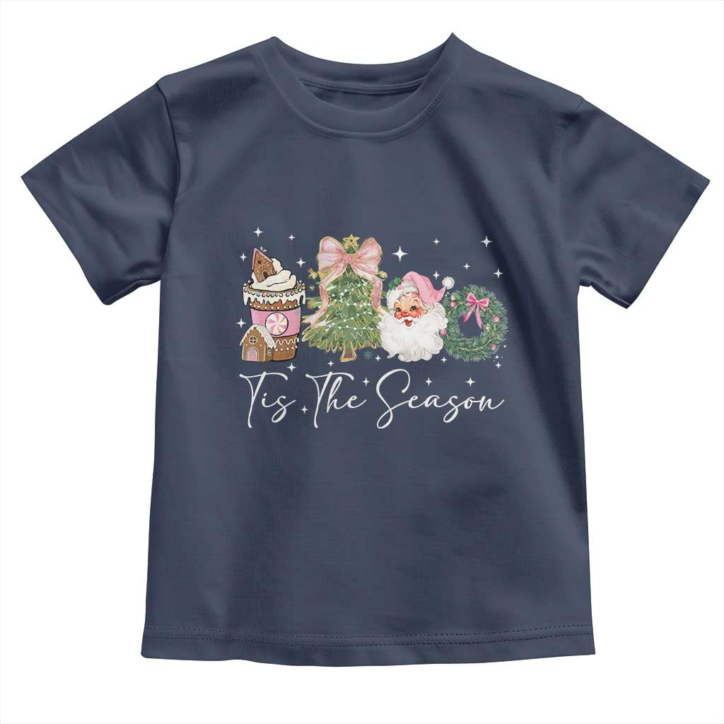 Christmas Tis The Season Toddler T Shirt Cute Winter Old Xmas Vintage Pink Santa Claus - Wonder Print Shop