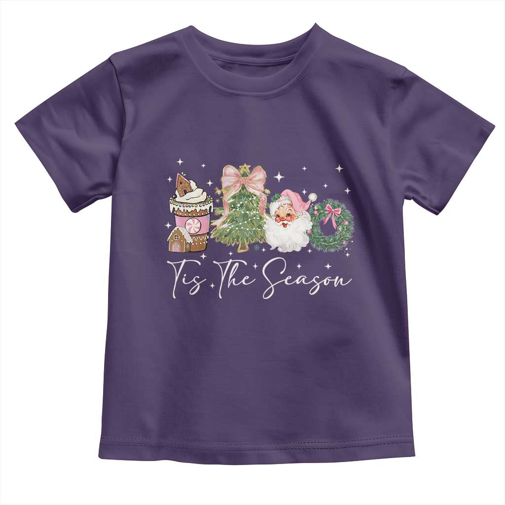 Christmas Tis The Season Toddler T Shirt Cute Winter Old Xmas Vintage Pink Santa Claus - Wonder Print Shop