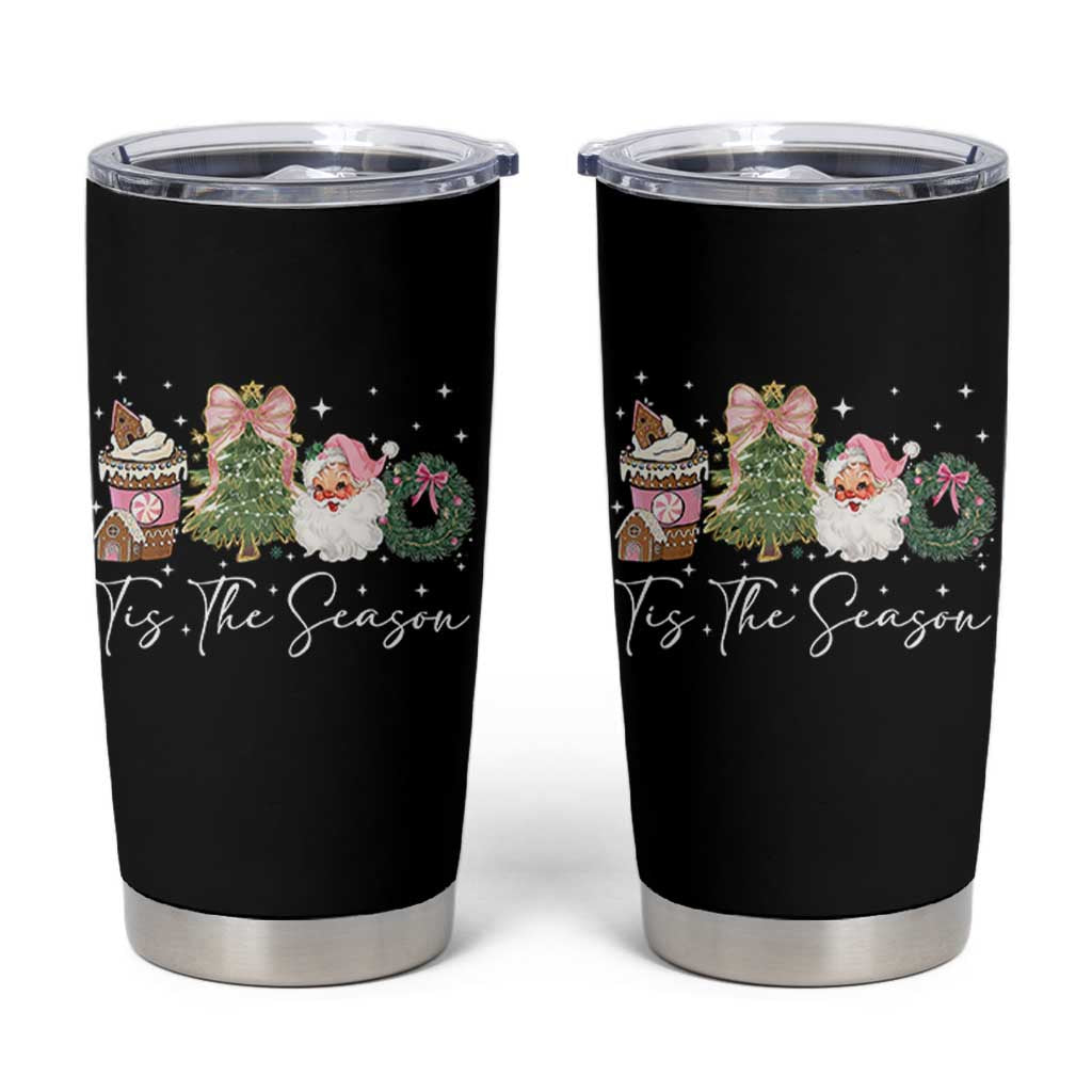 Christmas Tis The Season Tumbler Cup Cute Winter Old Xmas Vintage Pink Santa Claus - Wonder Print Shop