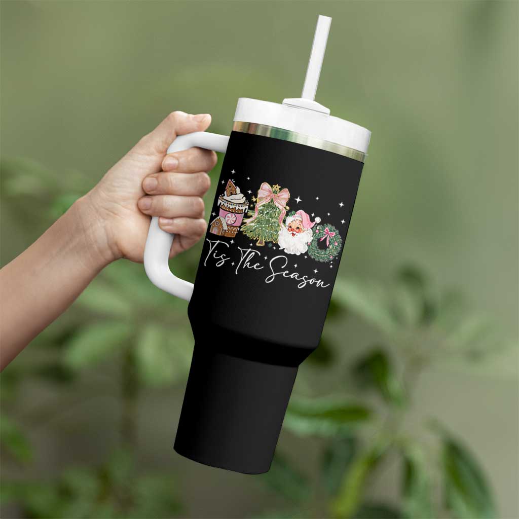 Christmas Tis The Season Tumbler With Handle Cute Winter Old Xmas Vintage Pink Santa Claus - Wonder Print Shop