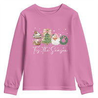 Christmas Tis The Season Youth Sweatshirt Cute Winter Old Xmas Vintage Pink Santa Claus - Wonder Print Shop