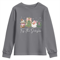 Christmas Tis The Season Youth Sweatshirt Cute Winter Old Xmas Vintage Pink Santa Claus - Wonder Print Shop