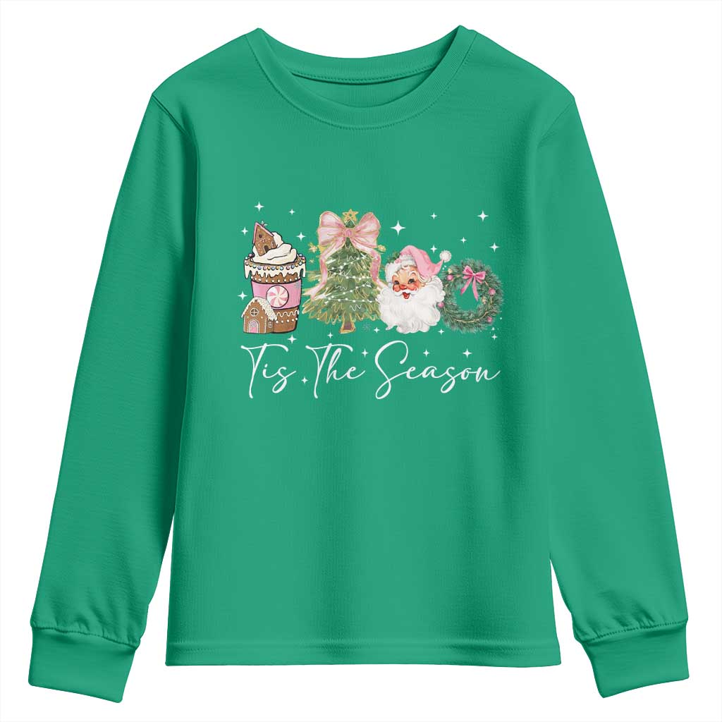 Christmas Tis The Season Youth Sweatshirt Cute Winter Old Xmas Vintage Pink Santa Claus - Wonder Print Shop