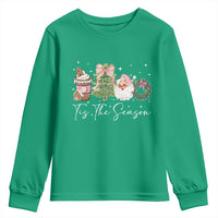 Christmas Tis The Season Youth Sweatshirt Cute Winter Old Xmas Vintage Pink Santa Claus - Wonder Print Shop