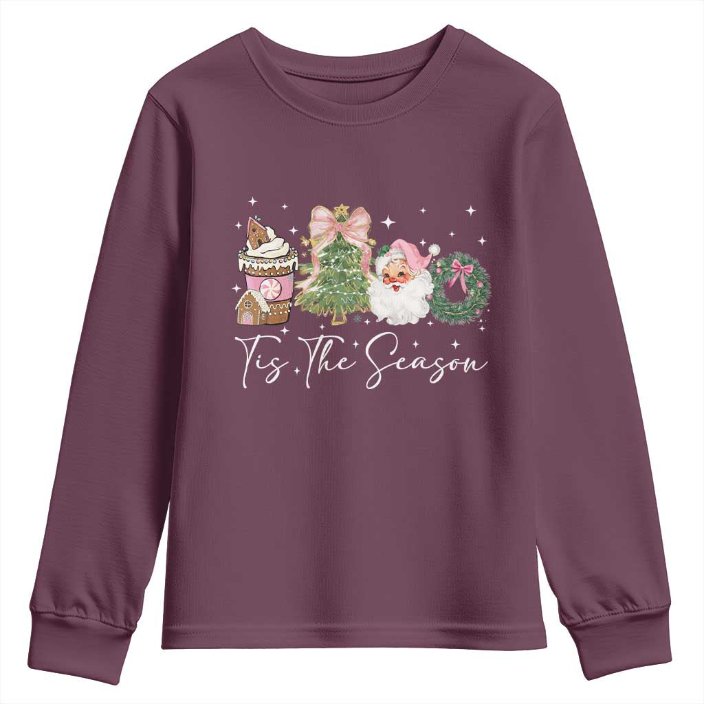 Christmas Tis The Season Youth Sweatshirt Cute Winter Old Xmas Vintage Pink Santa Claus - Wonder Print Shop