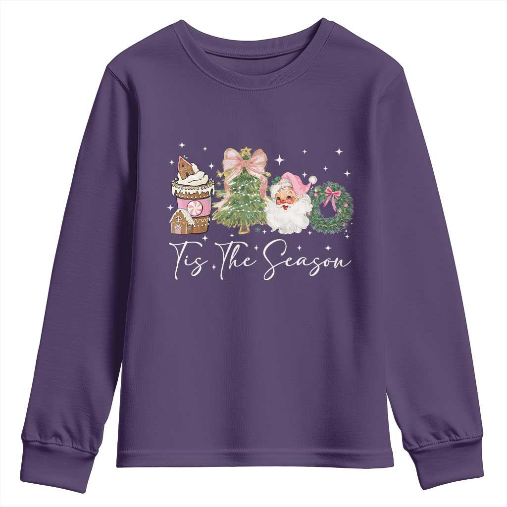 Christmas Tis The Season Youth Sweatshirt Cute Winter Old Xmas Vintage Pink Santa Claus - Wonder Print Shop