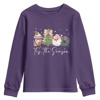 Christmas Tis The Season Youth Sweatshirt Cute Winter Old Xmas Vintage Pink Santa Claus - Wonder Print Shop