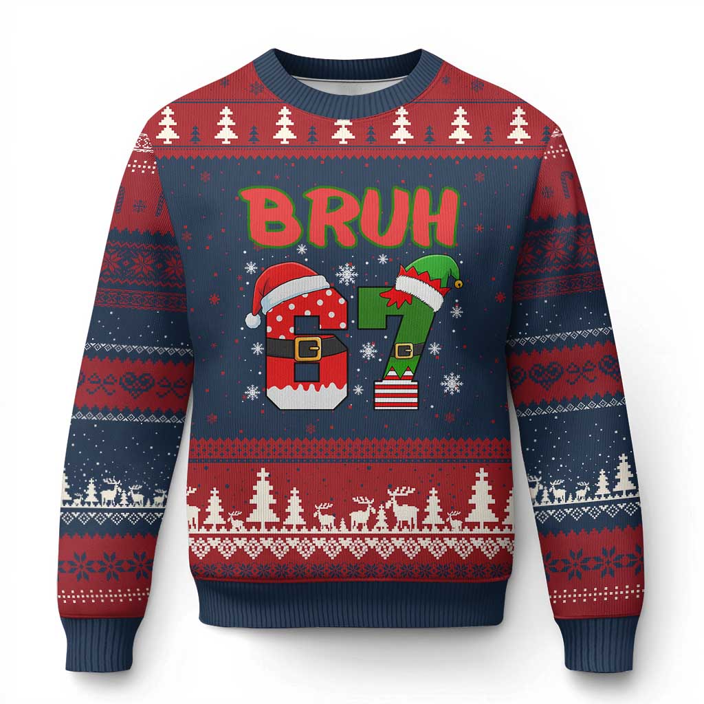 67 Xmas Ugly Christmas Sweater Six Seven Bruh Funny Boys Kids Meme Pajamas Gen Alpha Slang - Wonder Print Shop
