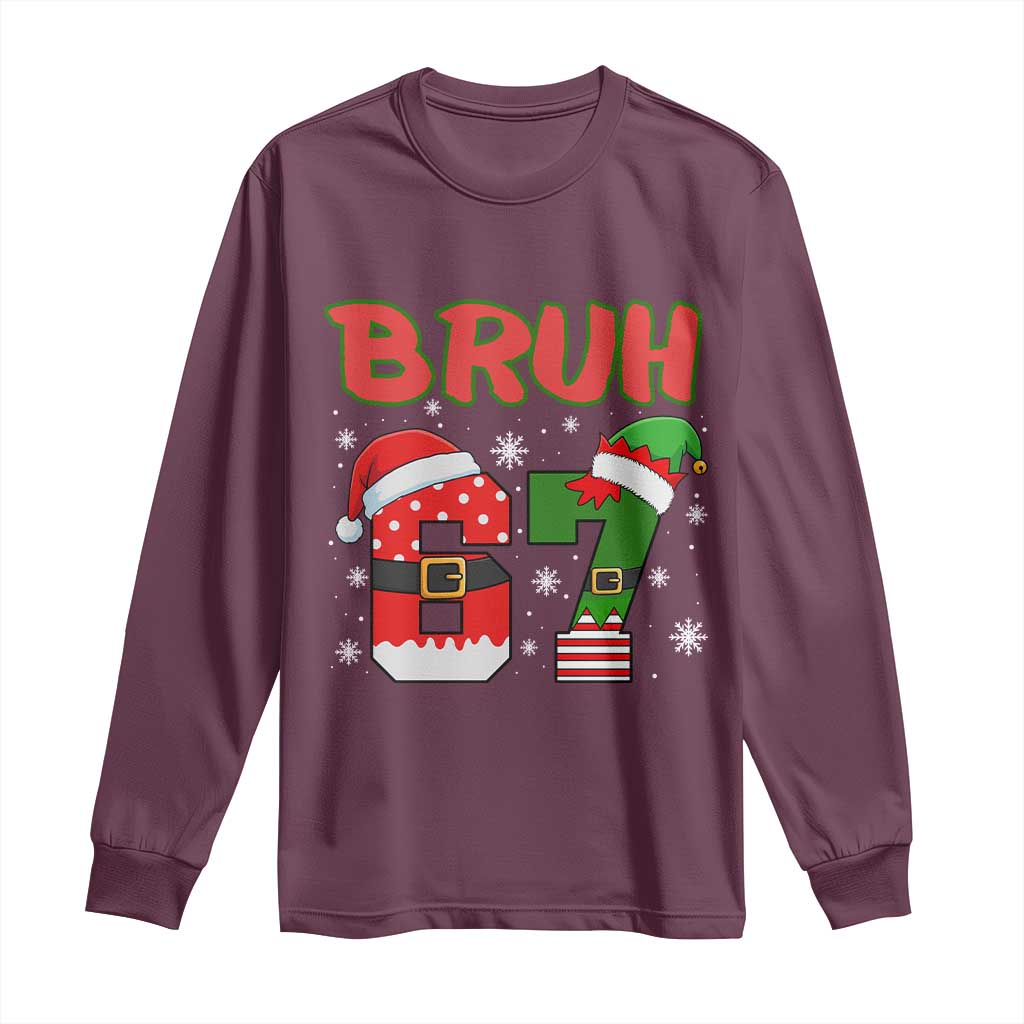 67 Christmas Long Sleeve Shirt Six Seven Bruh Funny Boys Kids Meme Pajamas Gen Alpha Slang - Wonder Print Shop