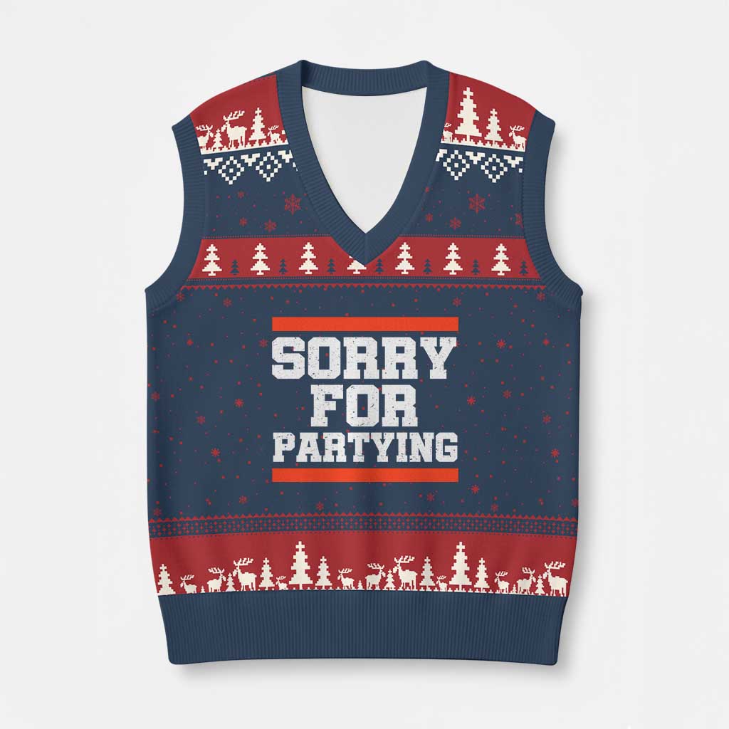 Sorry For Partying V-Neck Knit Sweater Vest Funny Present - Wonder Print Shop
