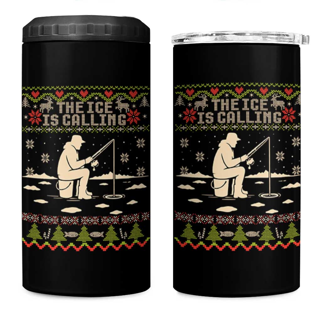 Funny Christmas Ice Fishing 4 in 1 Can Cooler Tumbler Merry Fishmas Fish Fishing Ugly Xmas - Wonder Print Shop