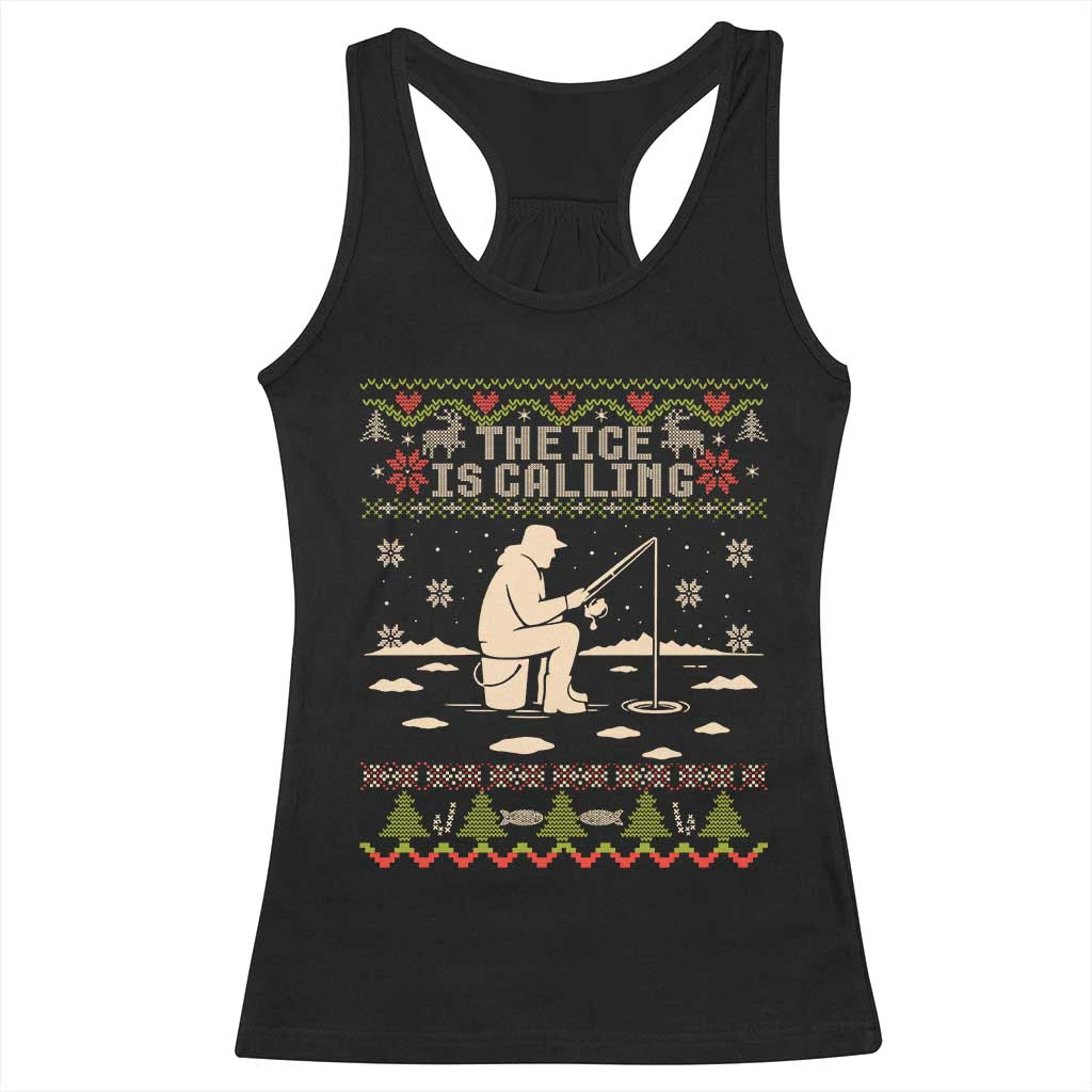 Funny Christmas Ice Fishing Racerback Tank Top Merry Fishmas Fish Fishing Ugly Xmas - Wonder Print Shop