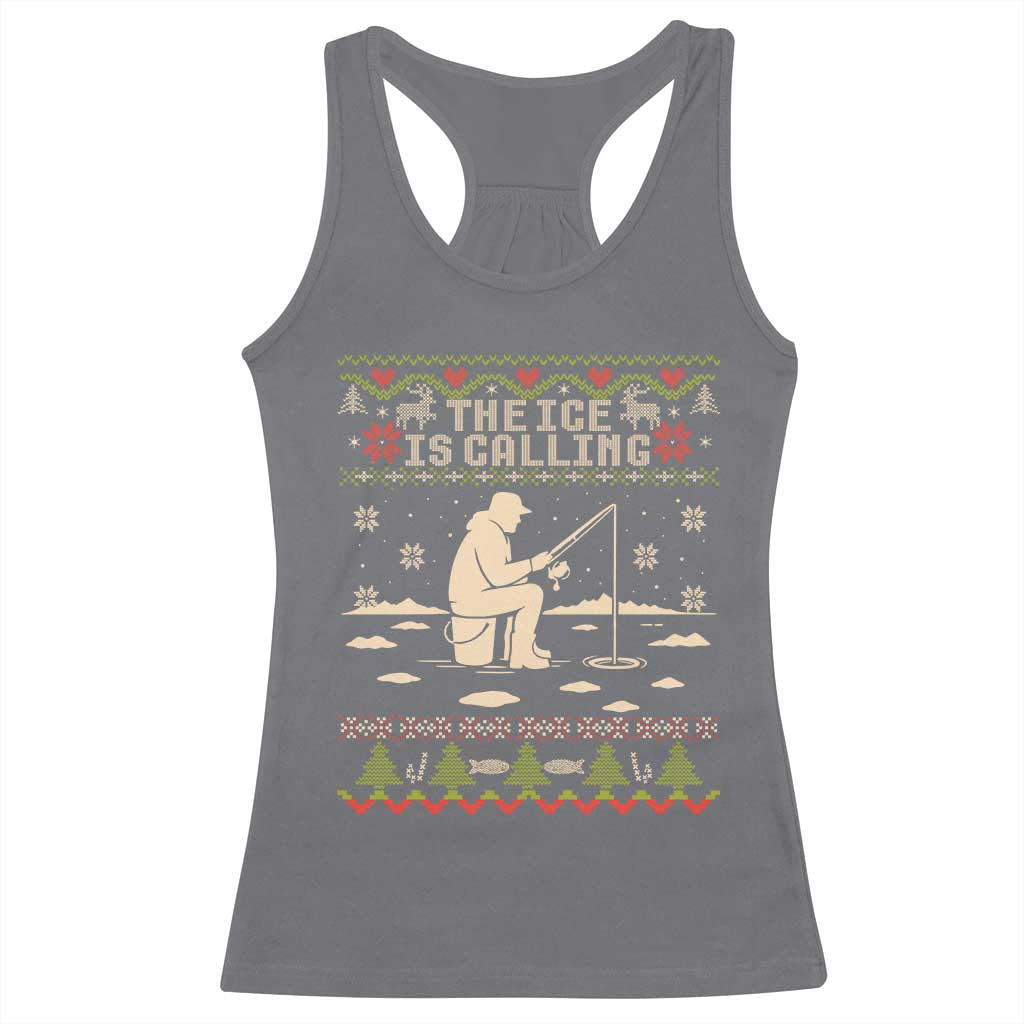 Funny Christmas Ice Fishing Racerback Tank Top Merry Fishmas Fish Fishing Ugly Xmas - Wonder Print Shop
