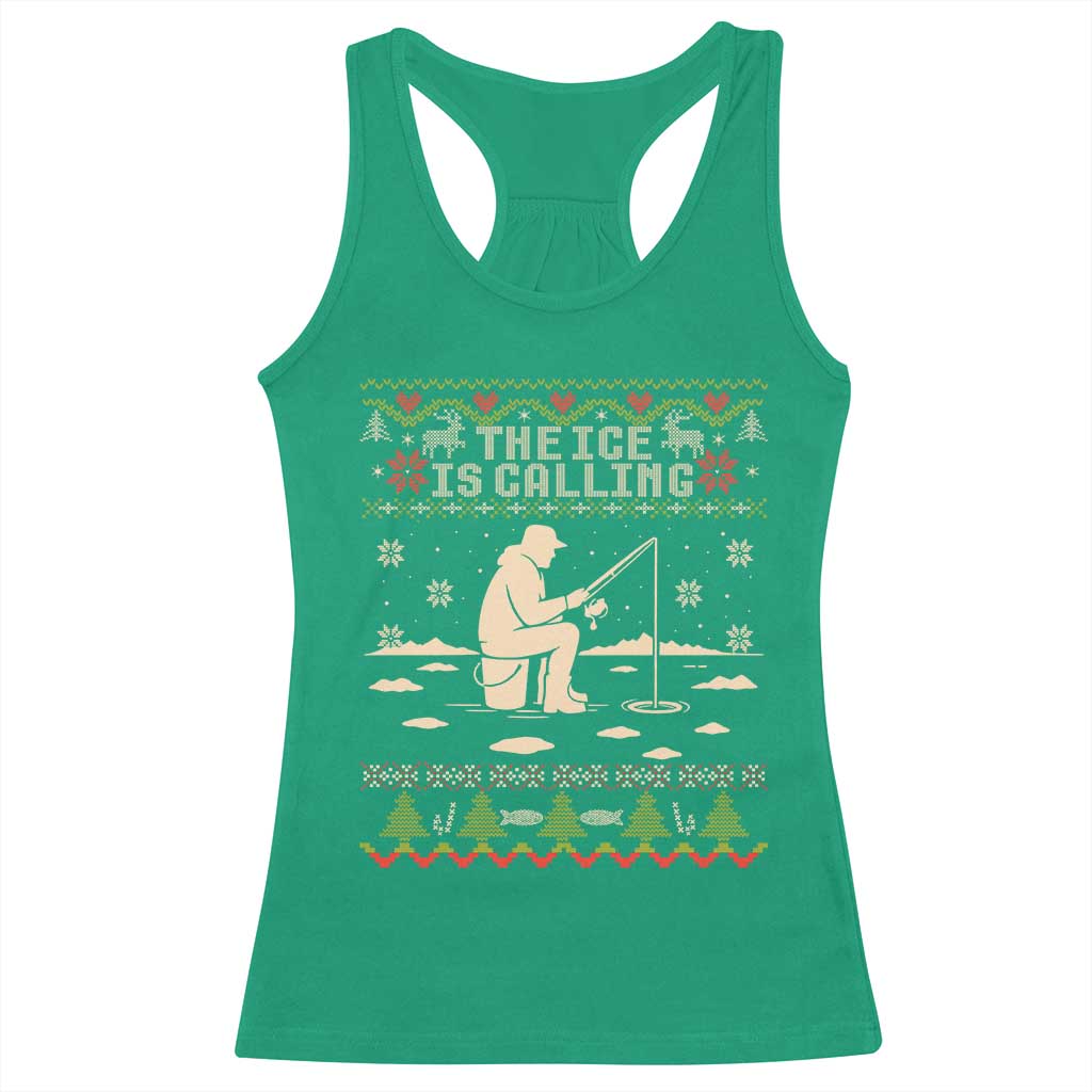 Funny Christmas Ice Fishing Racerback Tank Top Merry Fishmas Fish Fishing Ugly Xmas - Wonder Print Shop