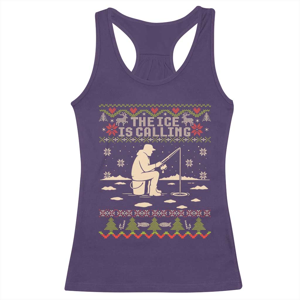 Funny Christmas Ice Fishing Racerback Tank Top Merry Fishmas Fish Fishing Ugly Xmas - Wonder Print Shop