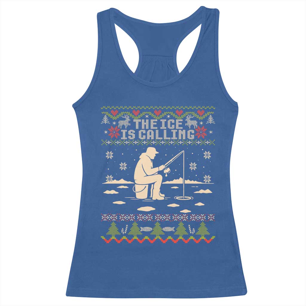 Funny Christmas Ice Fishing Racerback Tank Top Merry Fishmas Fish Fishing Ugly Xmas - Wonder Print Shop