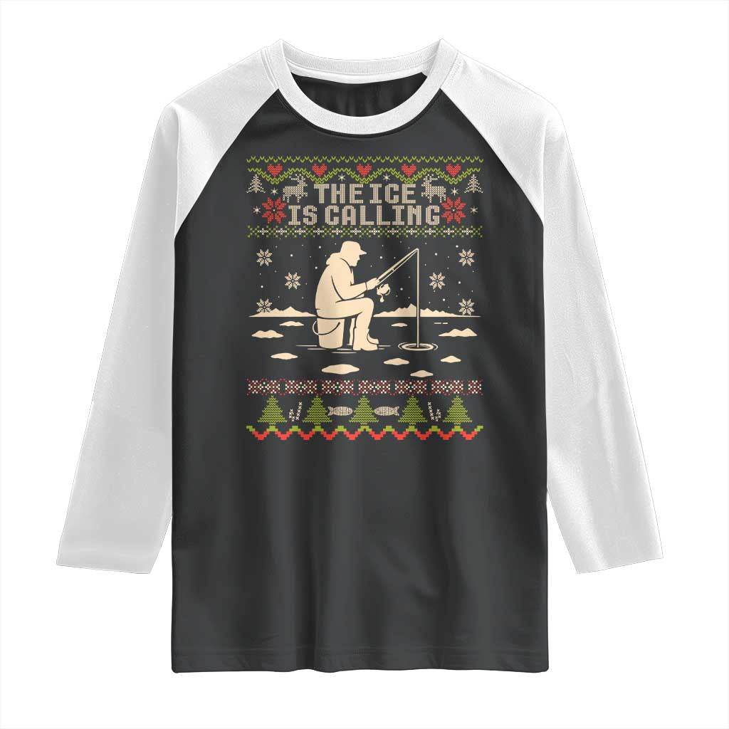 Funny Christmas Ice Fishing Raglan Shirt Merry Fishmas Fish Fishing Ugly Xmas - Wonder Print Shop