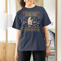 Funny Christmas Ice Fishing T Shirt For Women Merry Fishmas Fish Fishing Ugly Xmas - Wonder Print Shop