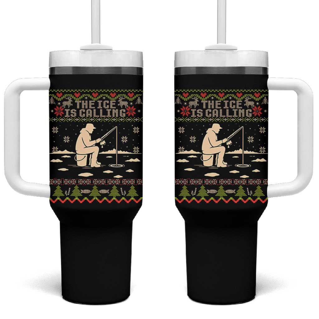 Funny Christmas Ice Fishing Tumbler With Handle Merry Fishmas Fish Fishing Ugly Xmas - Wonder Print Shop