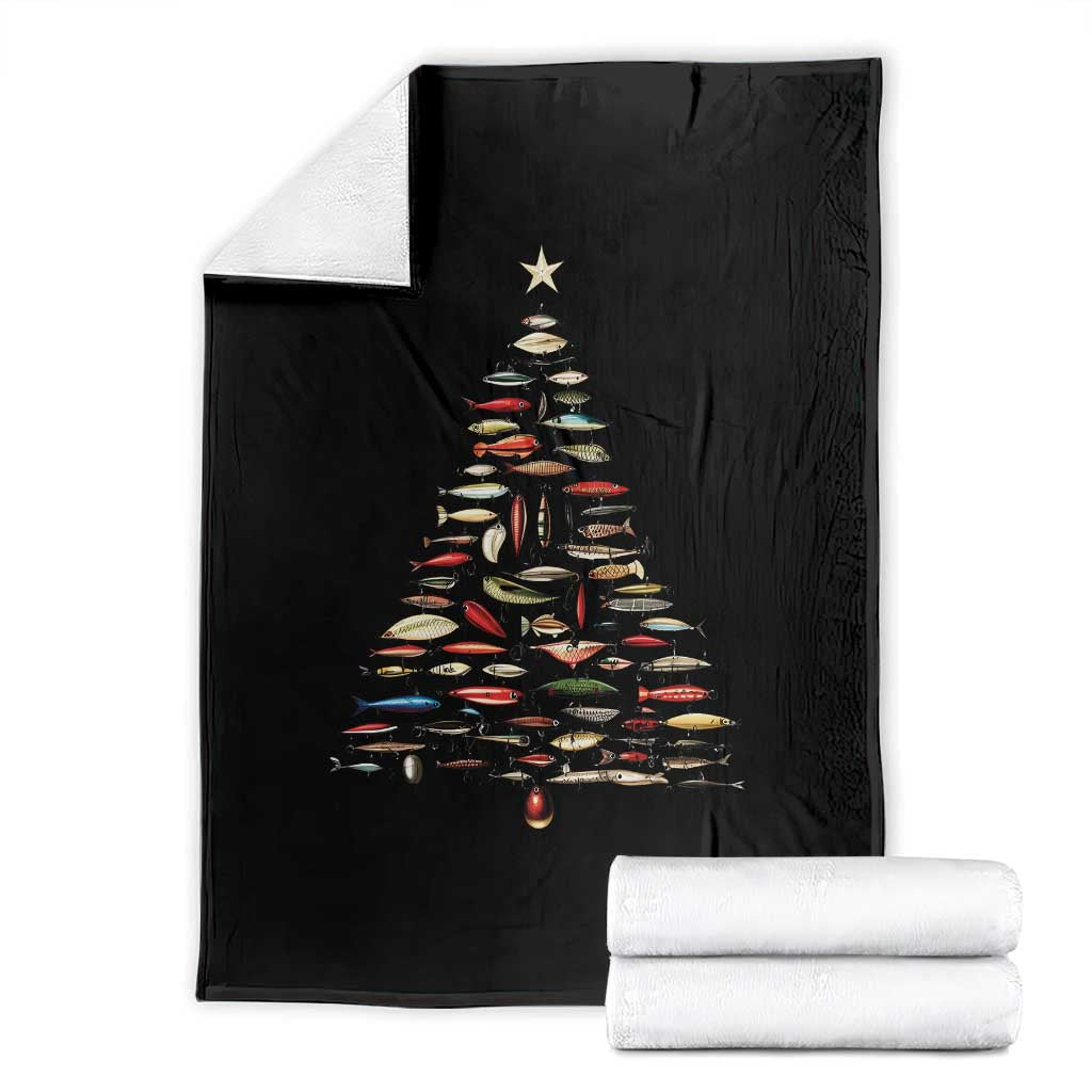 Fishing Lure Christmas Tree Throw Blanket Retro Fisherman Xmas Fish Fly - Wonder Print Shop