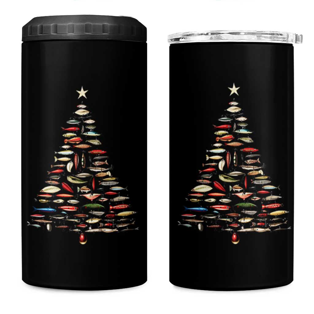 Fishing Lure Christmas Tree 4 in 1 Can Cooler Tumbler Retro Fisherman Xmas Fish Fly - Wonder Print Shop