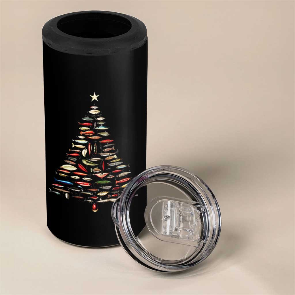 Fishing Lure Christmas Tree 4 in 1 Can Cooler Tumbler Retro Fisherman Xmas Fish Fly - Wonder Print Shop
