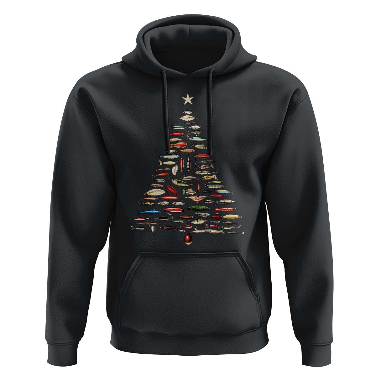 Fishing Lure Christmas Tree Hoodie Retro Fisherman Xmas Fish Fly - Wonder Print Shop