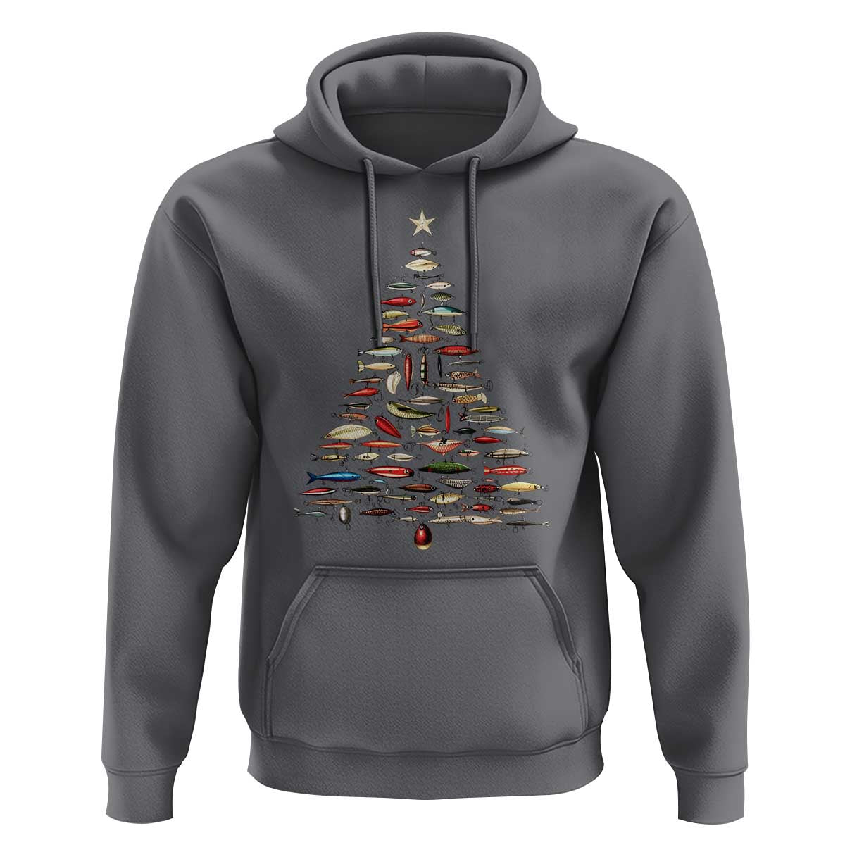 Fishing Lure Christmas Tree Hoodie Retro Fisherman Xmas Fish Fly - Wonder Print Shop