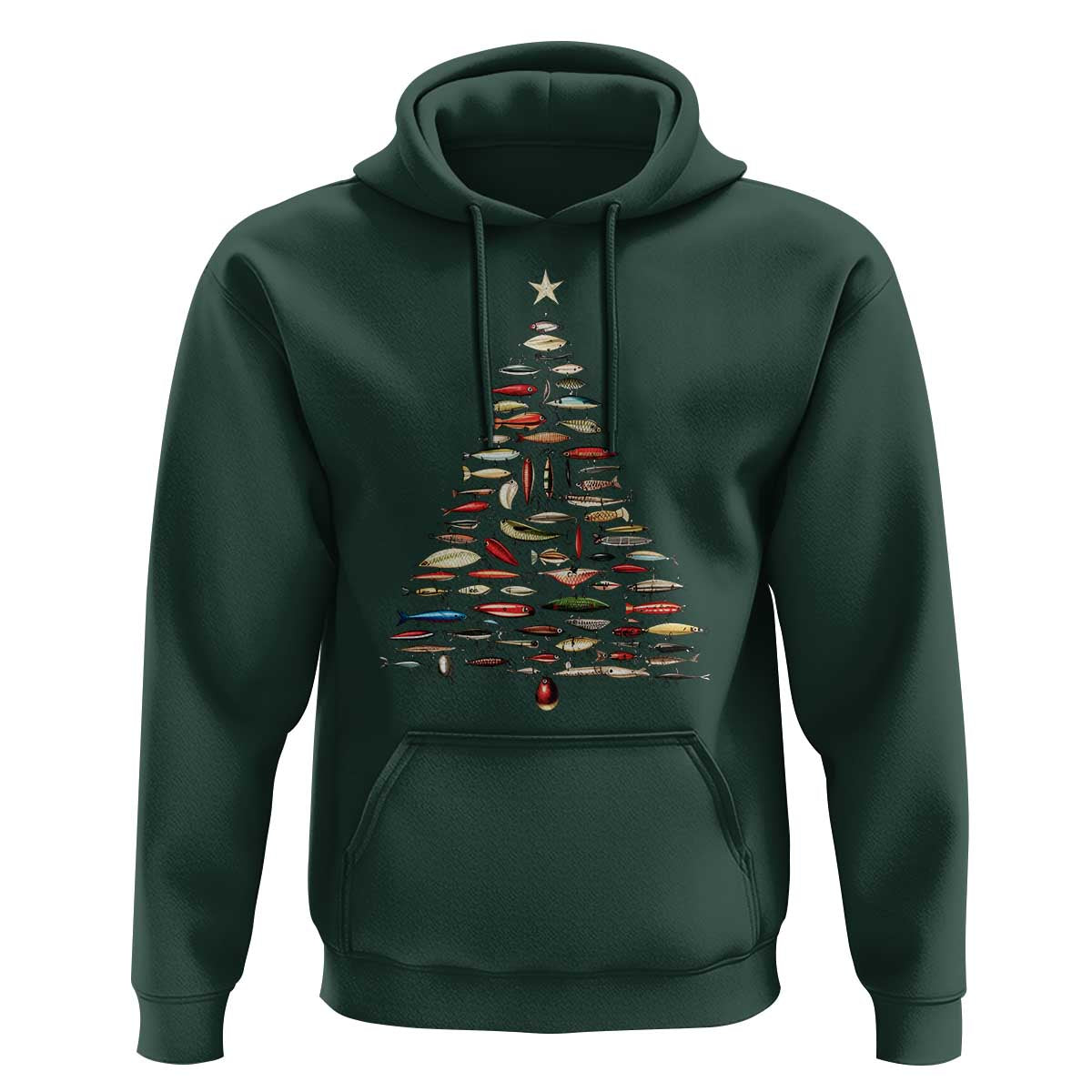 Fishing Lure Christmas Tree Hoodie Retro Fisherman Xmas Fish Fly - Wonder Print Shop
