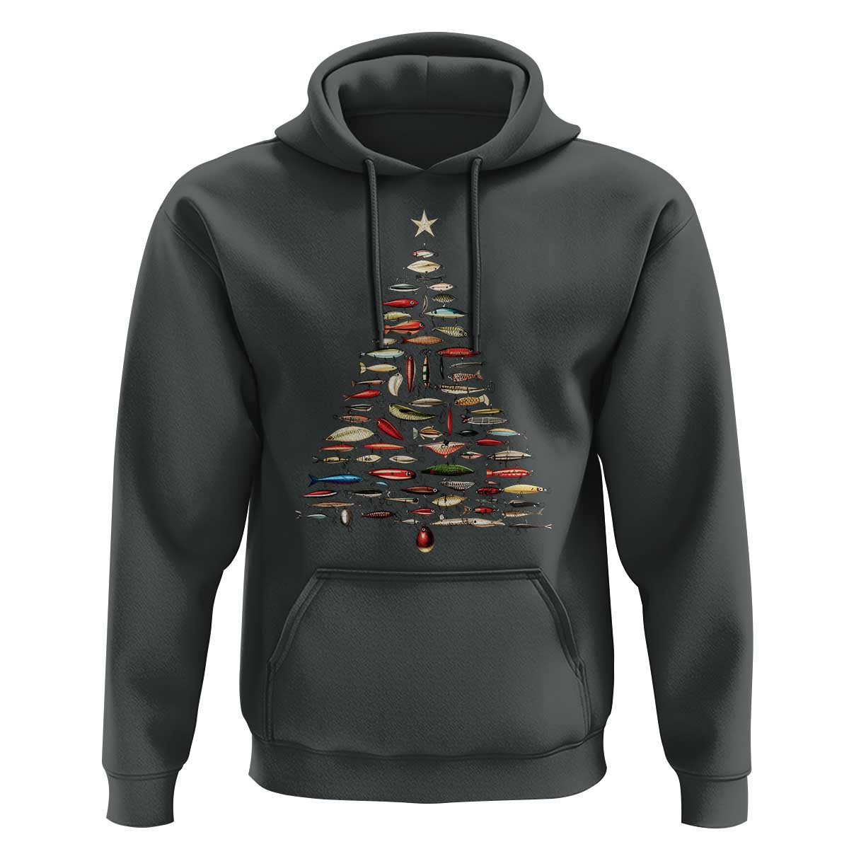 Fishing Lure Christmas Tree Hoodie Retro Fisherman Xmas Fish Fly - Wonder Print Shop