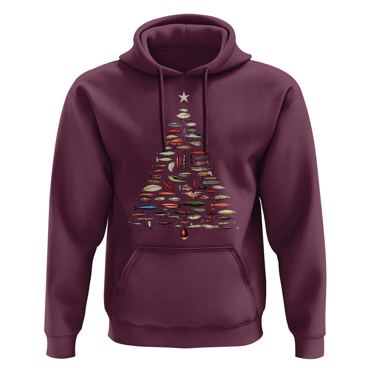 Fishing Lure Christmas Tree Hoodie Retro Fisherman Xmas Fish Fly - Wonder Print Shop
