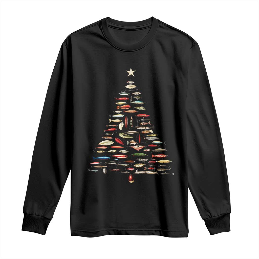 Fishing Lure Christmas Tree Long Sleeve Shirt Retro Fisherman Xmas Fish Fly - Wonder Print Shop